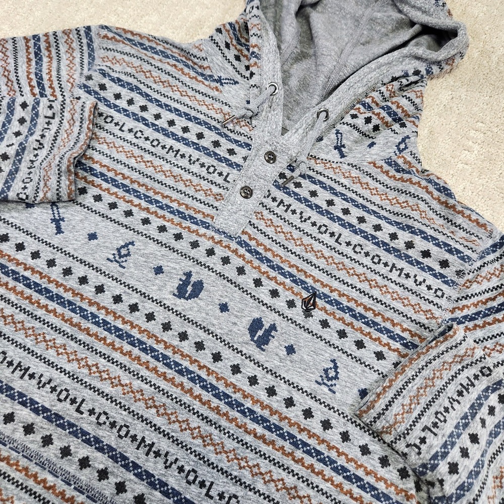 Volcom Hoodie Men Medium Ole Hooded Henley Lightweight AOP Aztec Skater‎ Surf